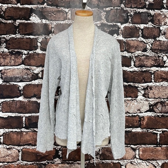 Eileen Fisher Cardigan Lightweight Open Front Gray Crinkle Fabric Size Medium M - Picture 4 of 13